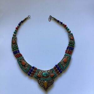 Antique Tibetan Artisan Turquoise, Coral, and Lapis Made Choker